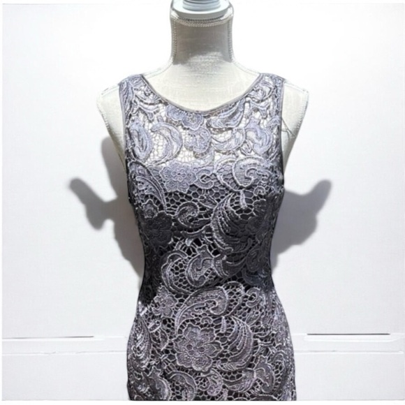 🌻Adrianna Papell Gray Illusion Lace Special Occasion Sheath Dress Size 8 - Picture 3 of 11